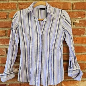 New York & Company Collard Purple Striped Blouse, Long Sleeves w Cuffs, Size XS